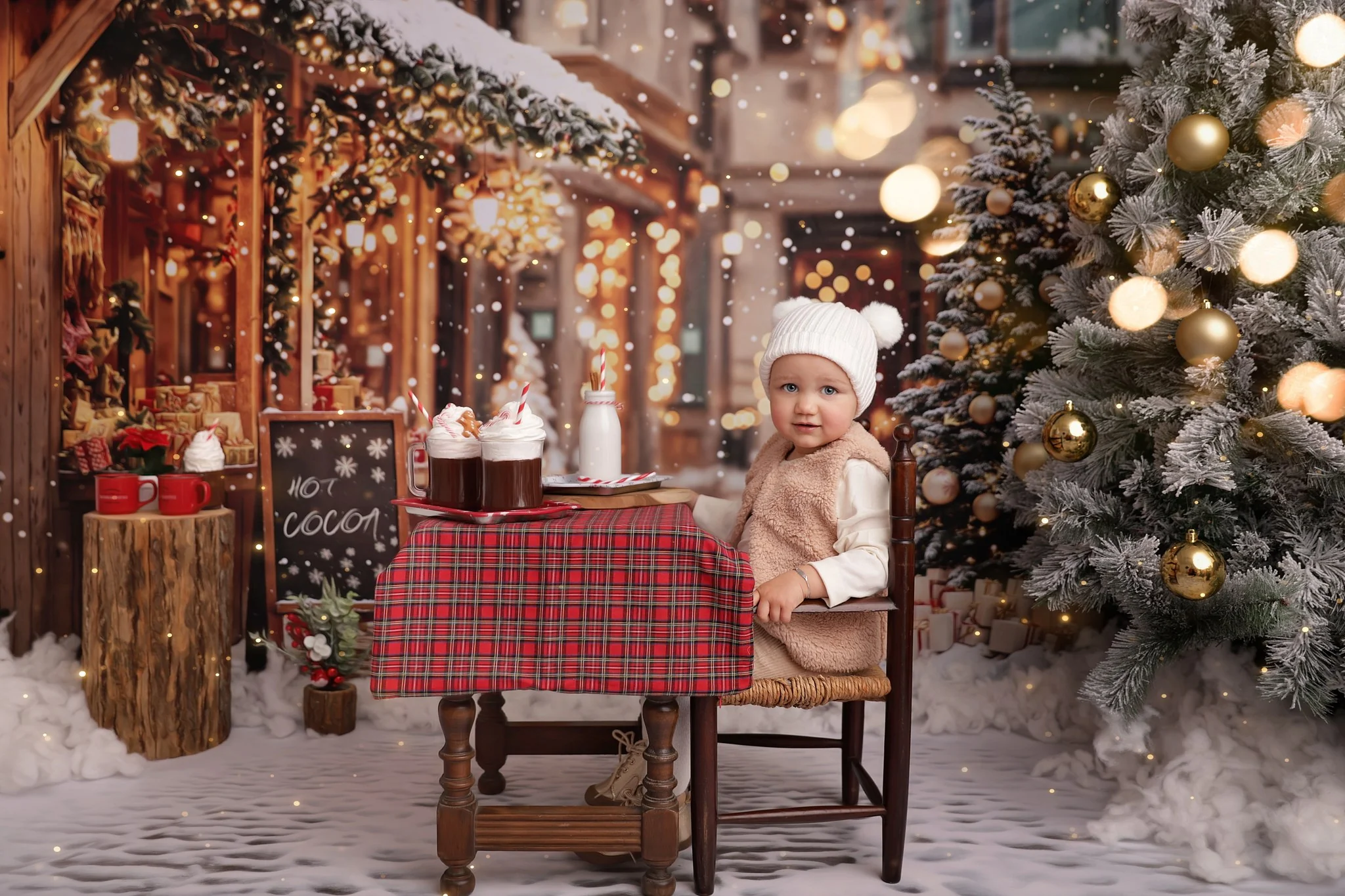 Kate Christmas Tree Street Hot Cocoa Shop Backdrop Designed by Emetselch - Image 5