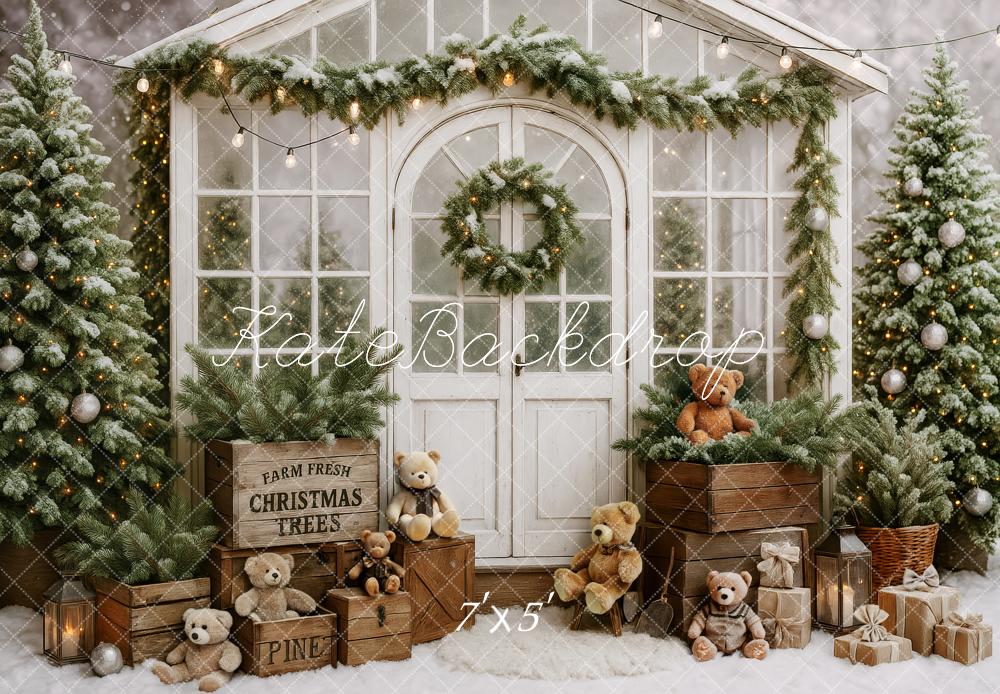 Kate Christmas Tree Teddy Bear White Cabin Backdrop Designed by Patty Robert - Image 2