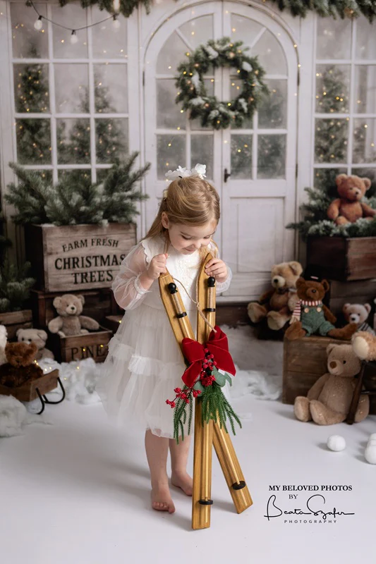 Kate Christmas Tree Teddy Bear White Cabin Backdrop Designed by Patty Robert - Image 3
