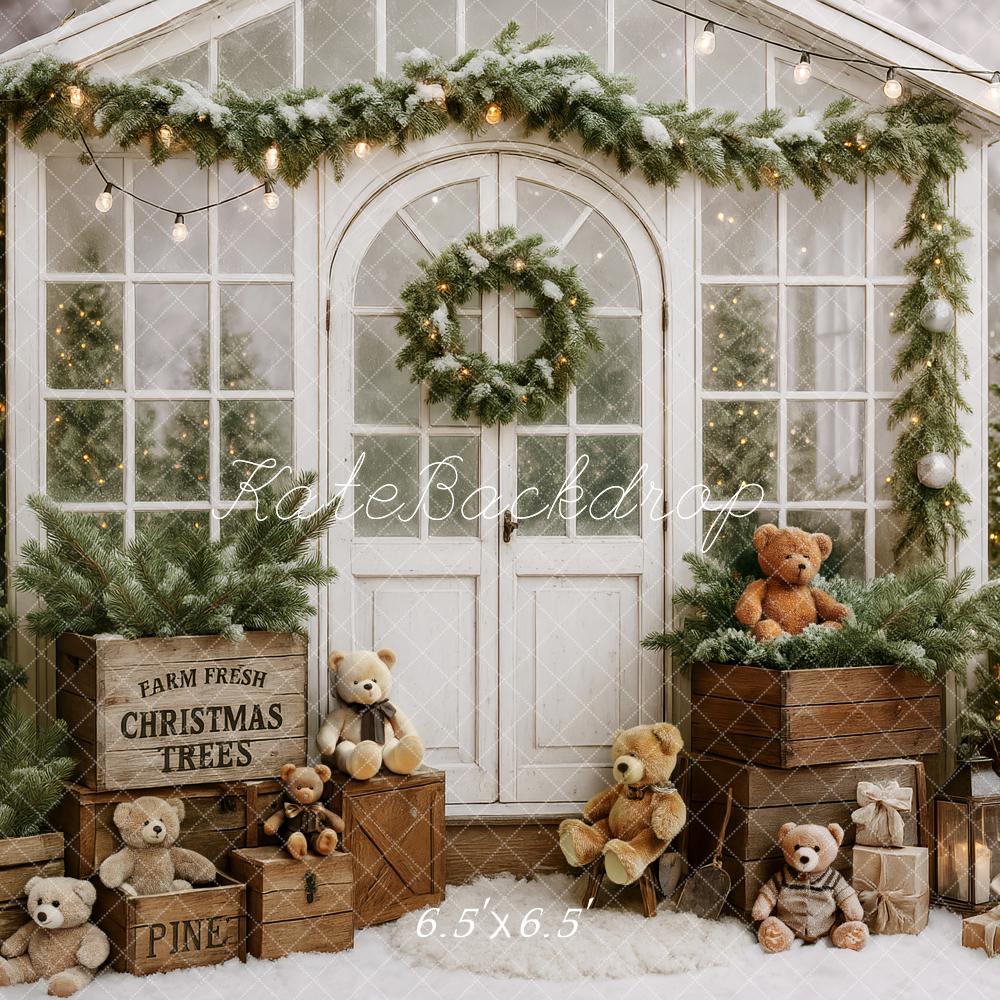 Kate Christmas Tree Teddy Bear White Cabin Backdrop Designed by Patty Robert - Image 4
