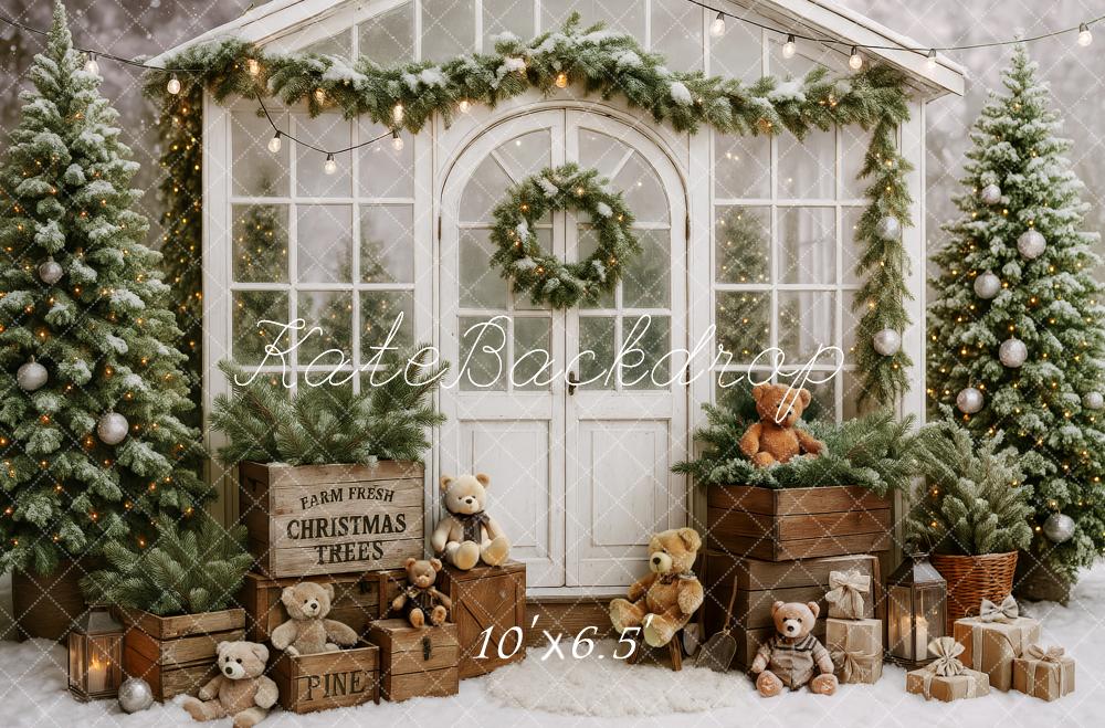 Kate Christmas Tree Teddy Bear White Cabin Backdrop Designed by Patty Robert - Image 6