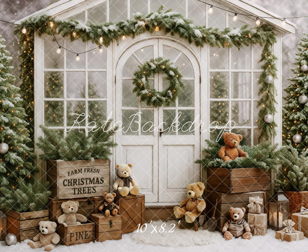 Kate Christmas Tree Teddy Bear White Cabin Backdrop Designed by Patty Robert - Image 7