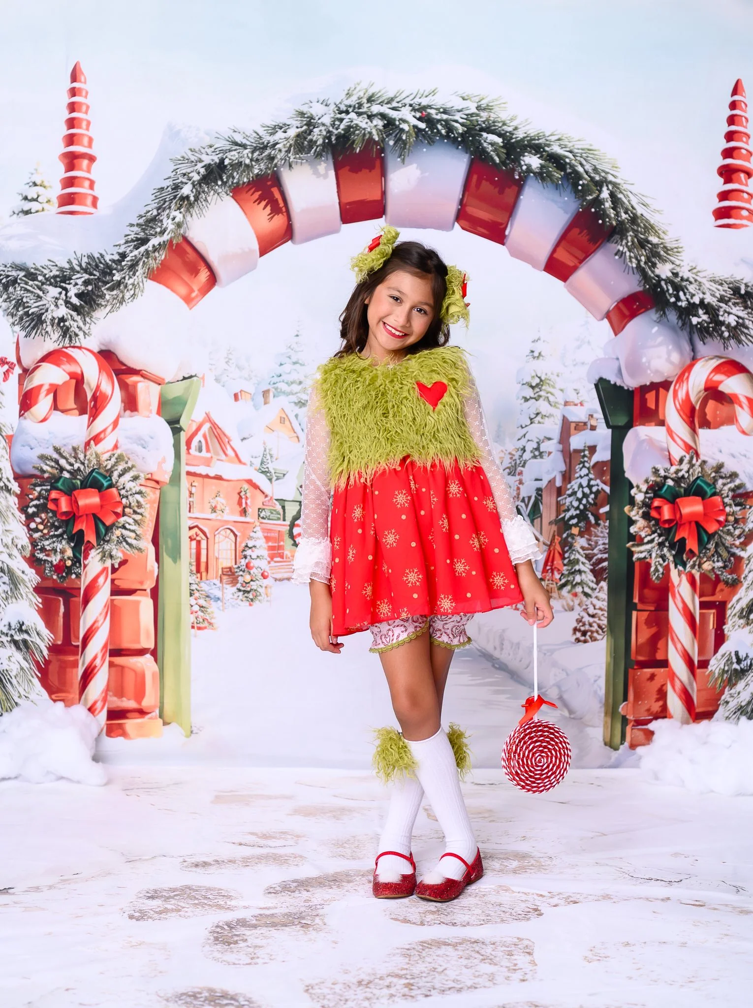Kate Christmas Tree Village Snow Backdrop+Winter Cobblestone Path Floor Backdrop - Image 4