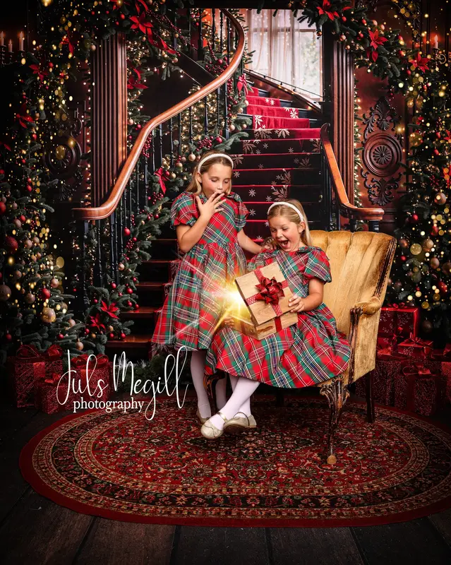 Kate Christmas Tree Vintage Stairs Backdrop Designed by Emetselch - Image 11