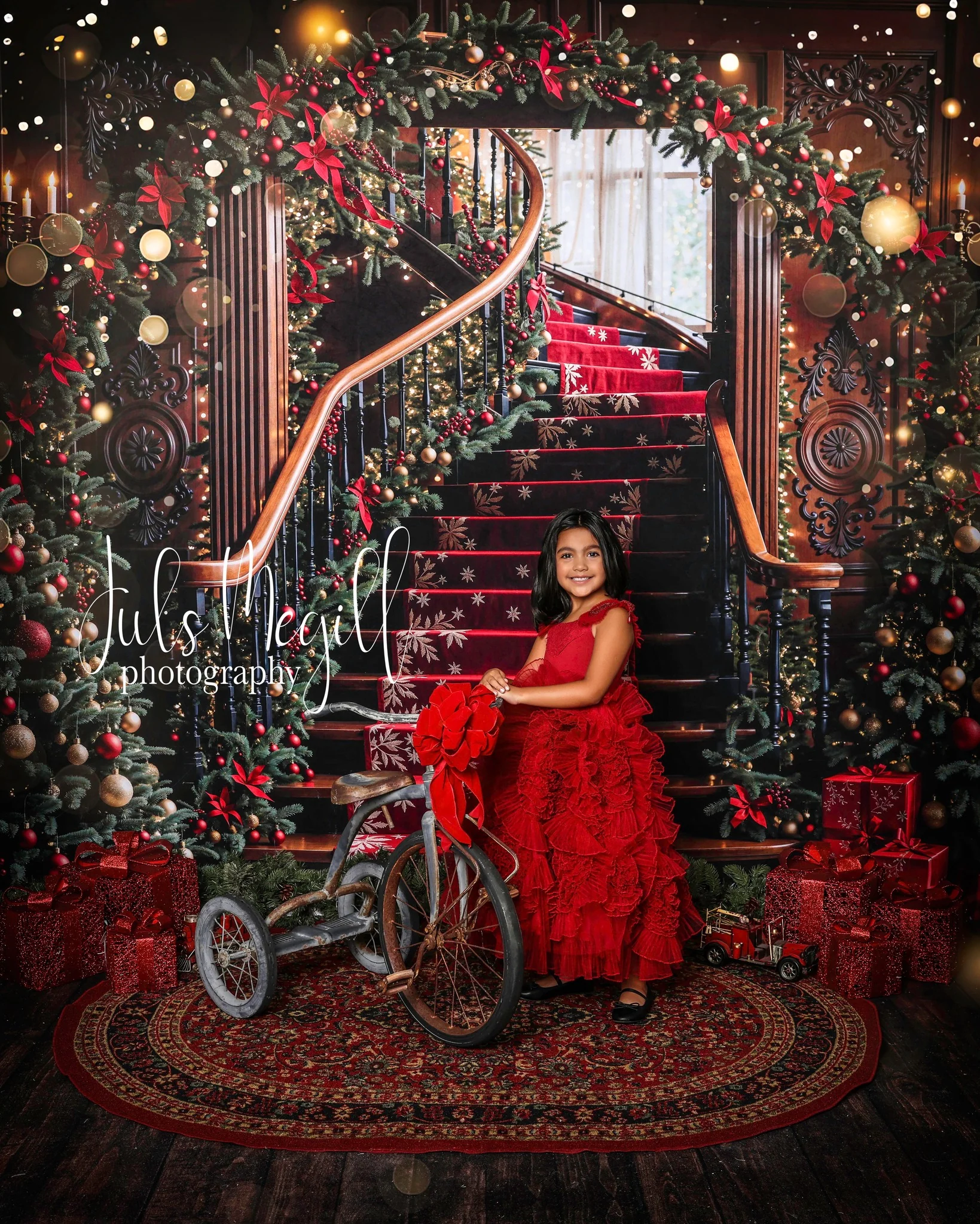 Kate Christmas Tree Vintage Stairs Backdrop Designed by Emetselch - Image 3