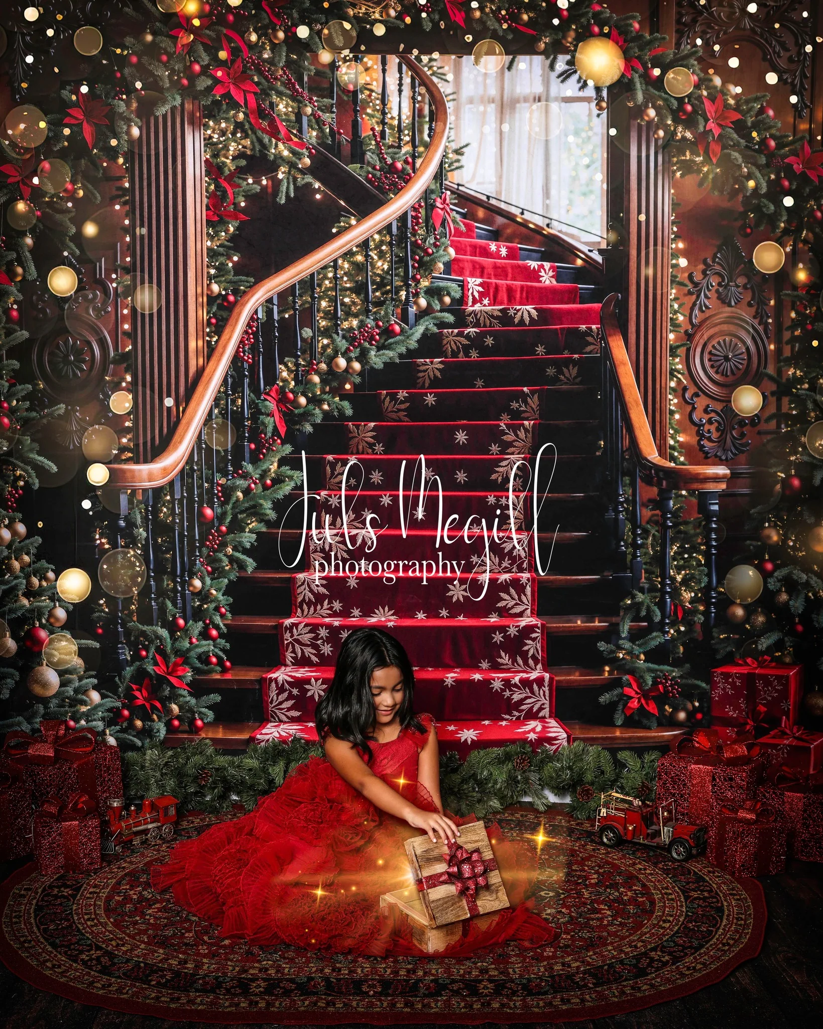 Kate Christmas Tree Vintage Stairs Backdrop Designed by Emetselch - Image 5