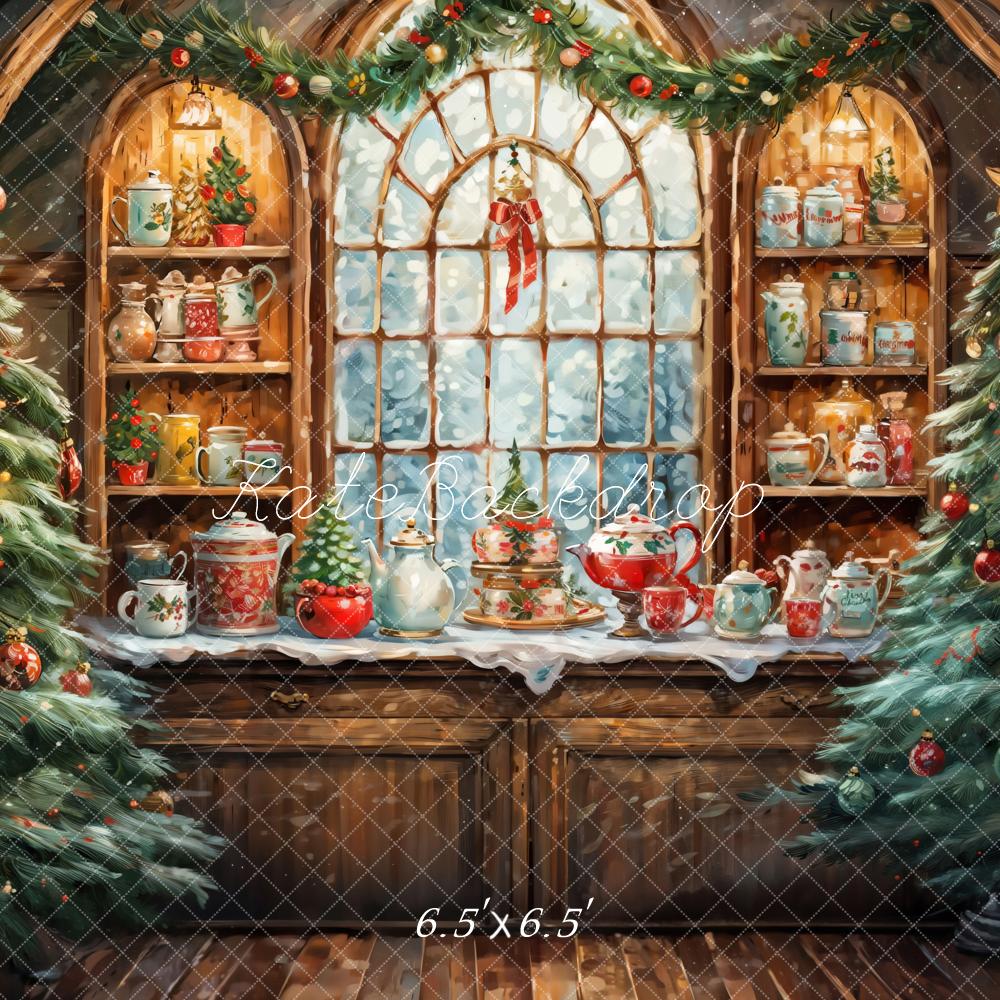 Kate Watercolor Retro Christmas Kitchen Backdrop Designed by GQ - Image 2