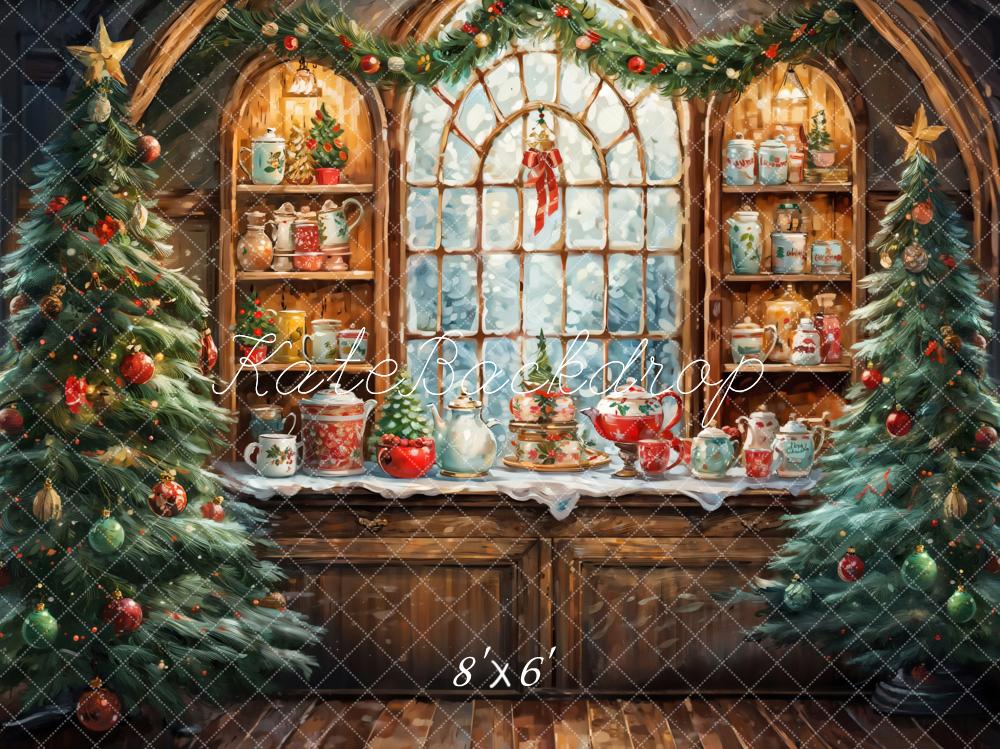 Kate Watercolor Retro Christmas Kitchen Backdrop Designed by GQ - Image 3