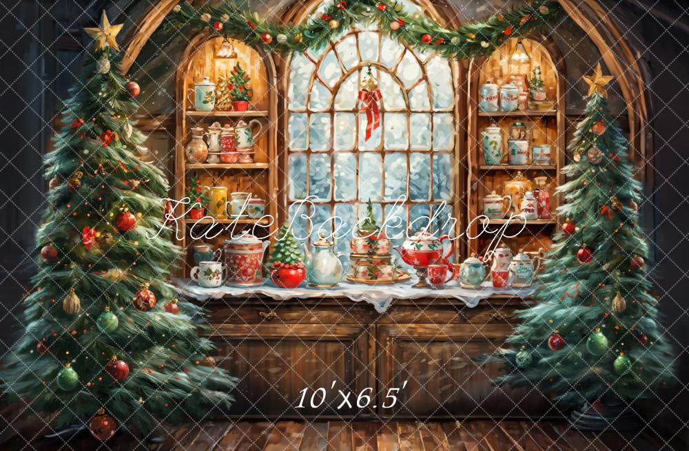 Kate Watercolor Retro Christmas Kitchen Backdrop Designed by GQ - Image 4