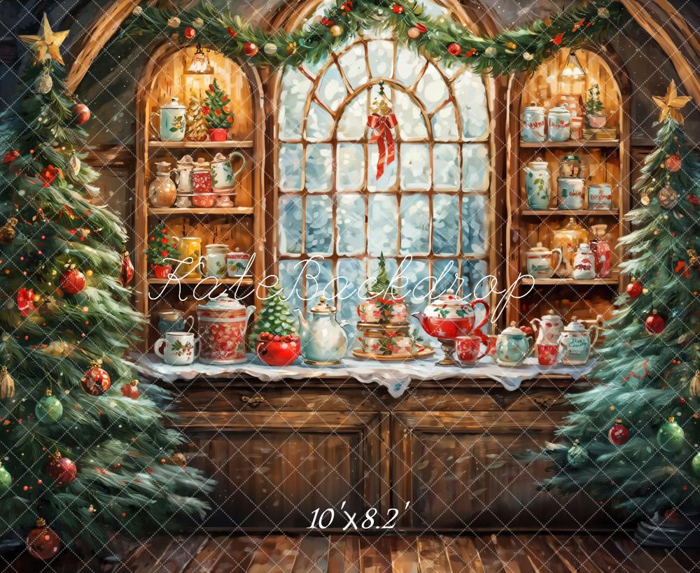 Kate Watercolor Retro Christmas Kitchen Backdrop Designed by GQ - Image 5