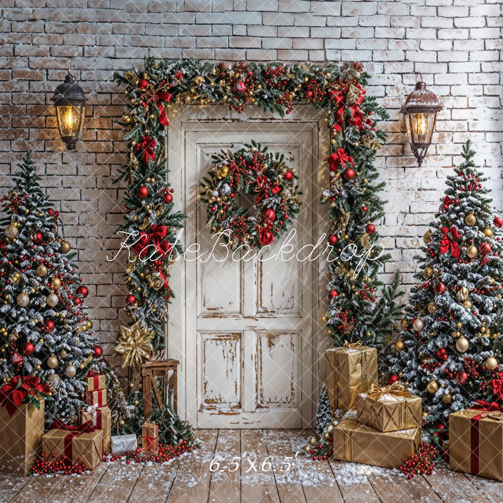Kate Christmas Tree White Door Brick Wall Backdrop Designed by Emetselch - Image 2