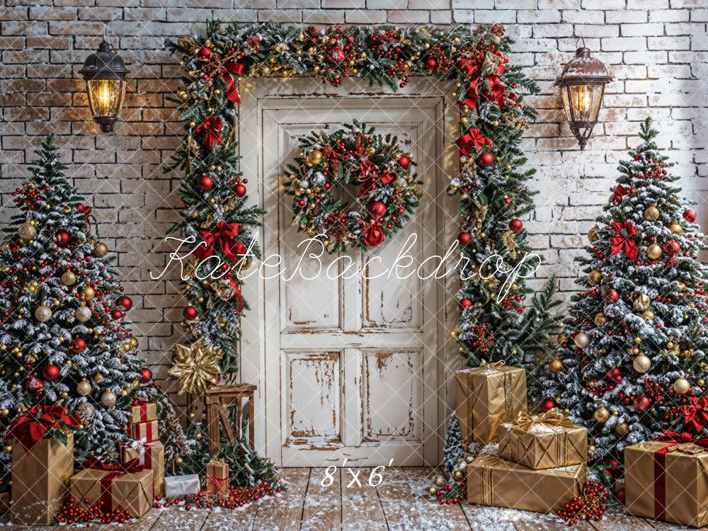 Kate Christmas Tree White Door Brick Wall Backdrop Designed by Emetselch - Image 3