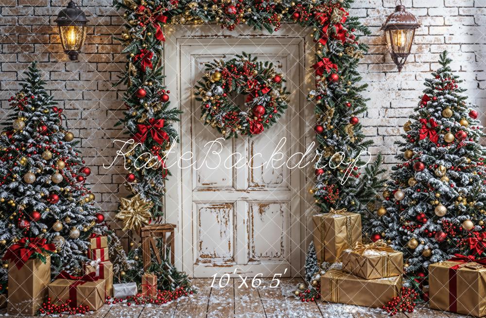 Kate Christmas Tree White Door Brick Wall Backdrop Designed by Emetselch - Image 4