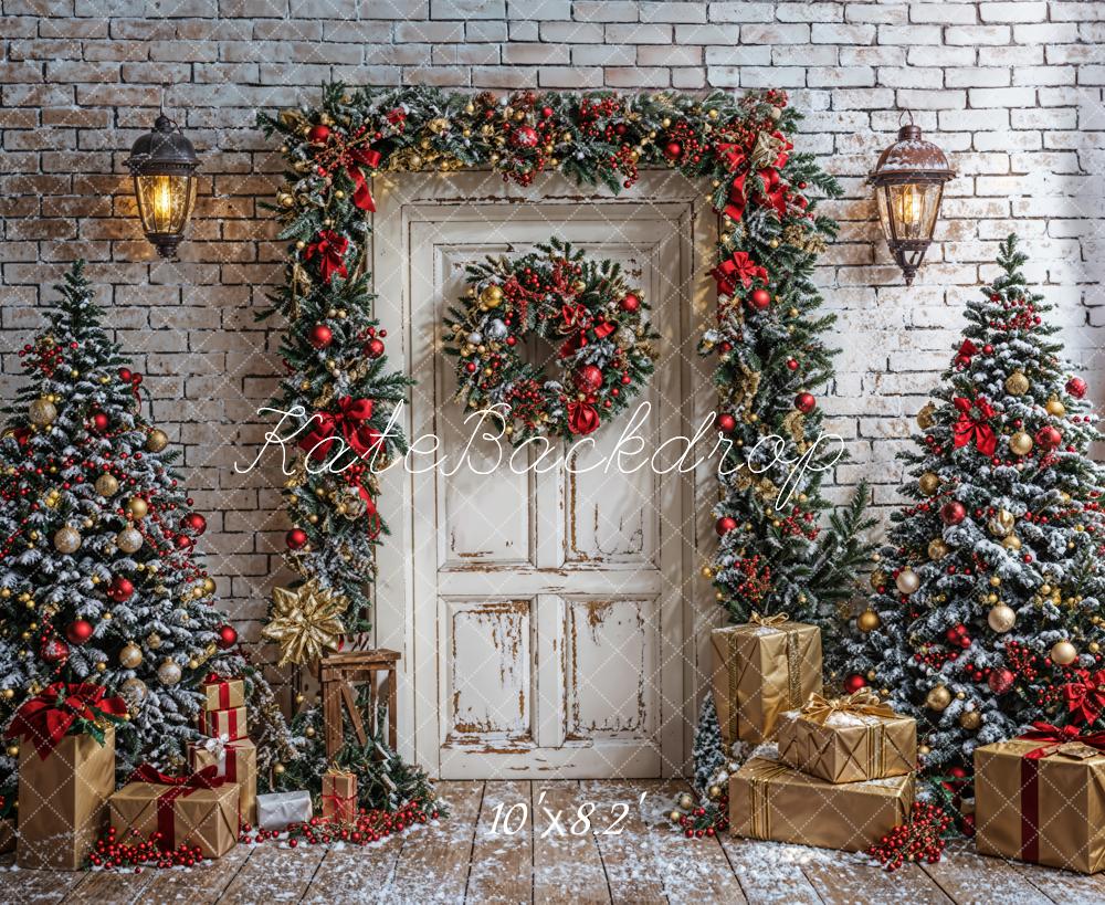 Kate Christmas Tree White Door Brick Wall Backdrop Designed by Emetselch - Image 5