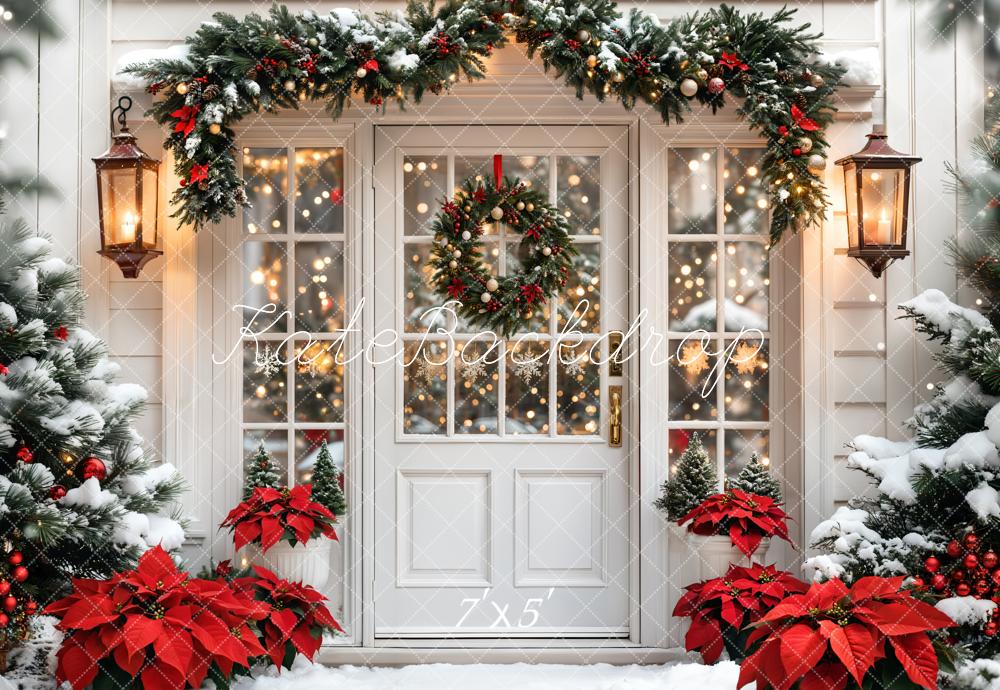 Kate Christmas Tree White Door Wreath Snow Backdrop Designed by Emetselch - Image 2