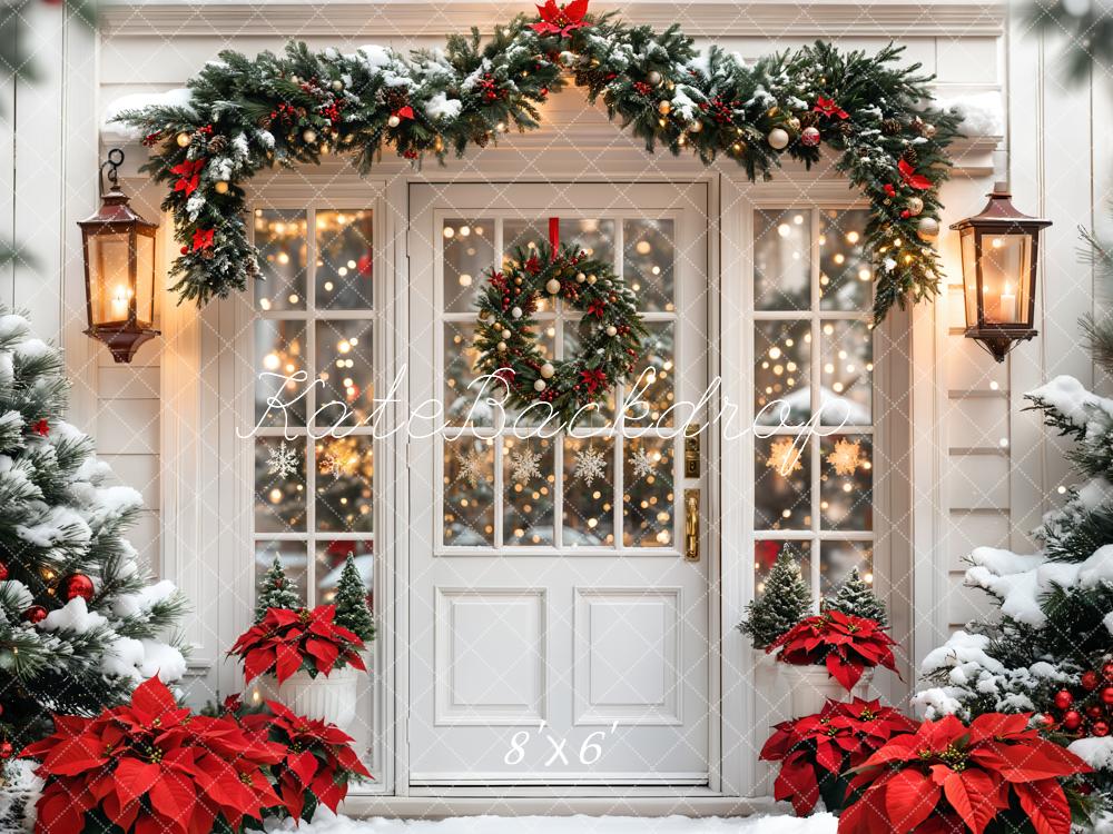 Kate Christmas Tree White Door Wreath Snow Backdrop Designed by Emetselch - Image 8