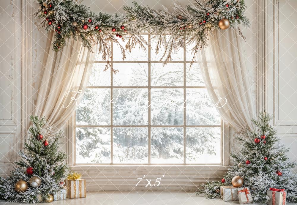 Kate Christmas Tree Window White Curtains Backdrop Designed by Emetselch - Image 2