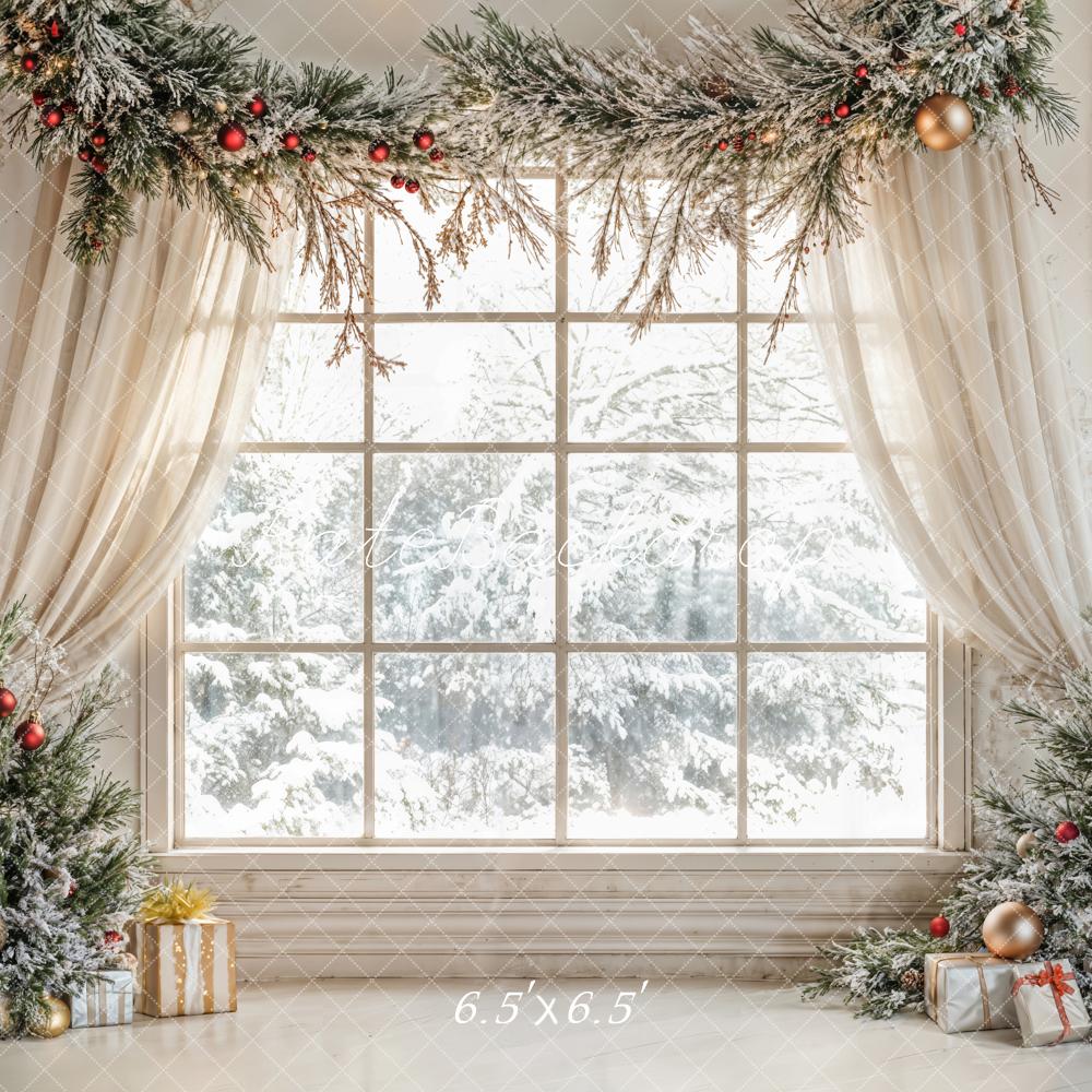 Kate Christmas Tree Window White Curtains Backdrop Designed by Emetselch - Image 3