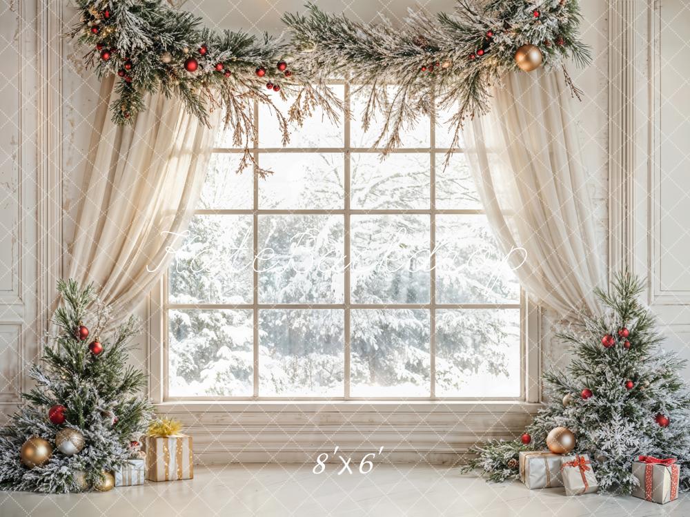 Kate Christmas Tree Window White Curtains Backdrop Designed by Emetselch - Image 4
