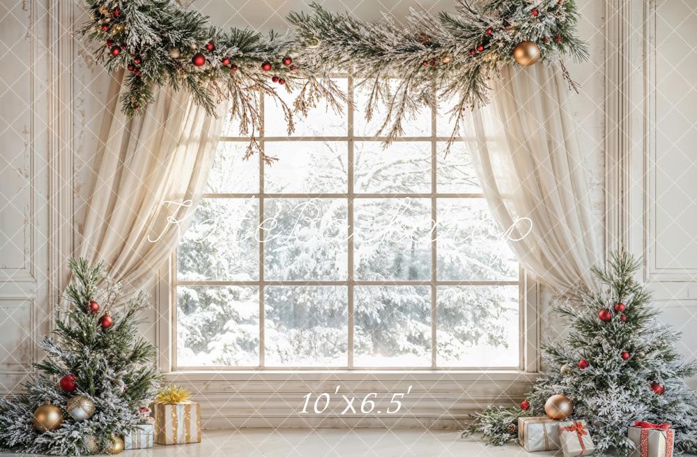 Kate Christmas Tree Window White Curtains Backdrop Designed by Emetselch - Image 5