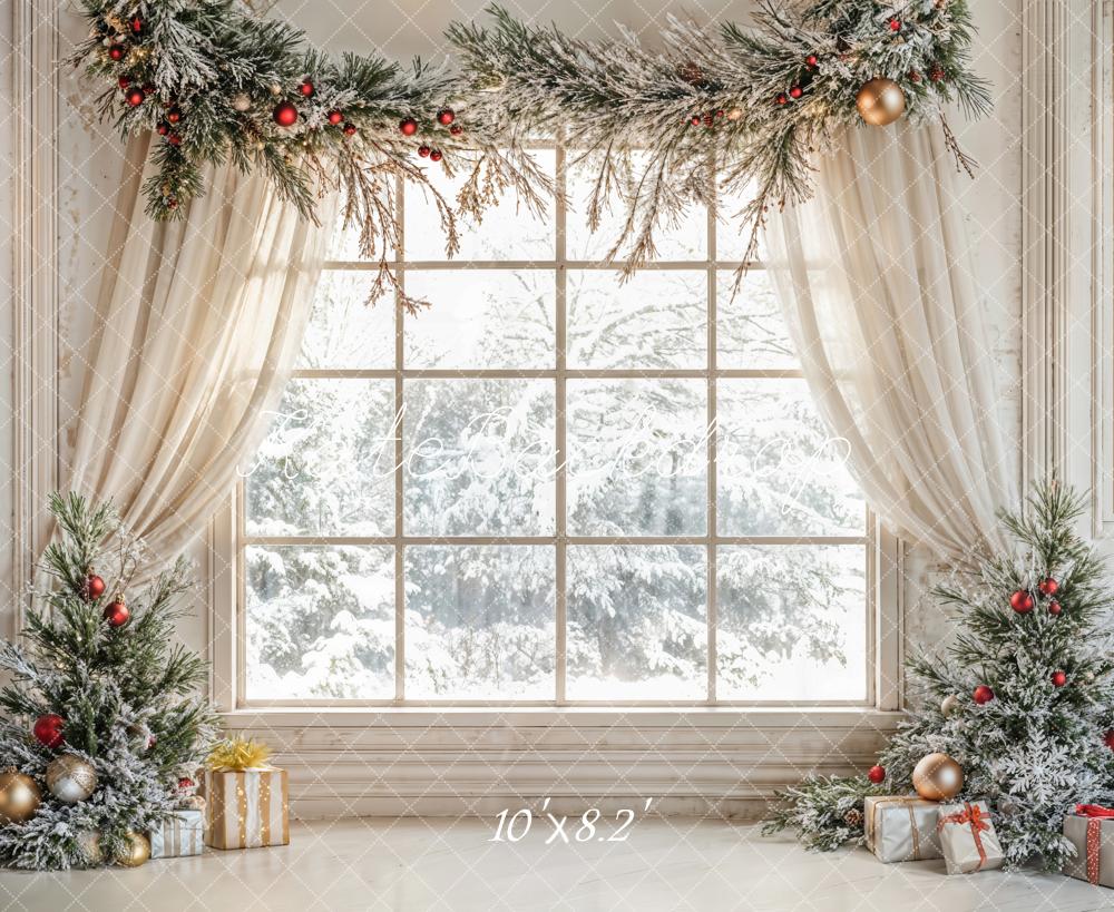 Kate Christmas Tree Window White Curtains Backdrop Designed by Emetselch - Image 6