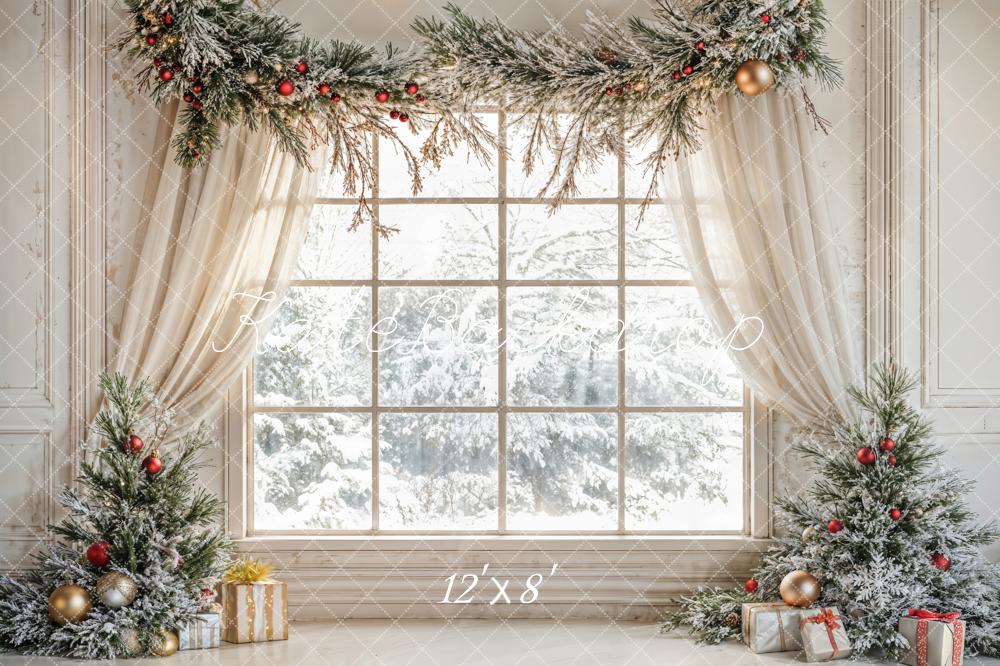 Kate Christmas Tree Window White Curtains Backdrop Designed by Emetselch - Image 7