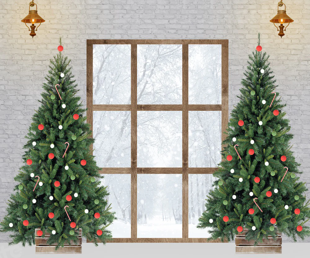 Kate Christmas Tree Window Winter Backdrop for Photography - Image 3
