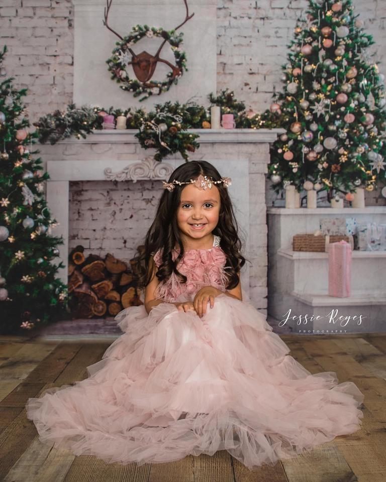 Kate Christmas Tree with Fireplace White Brick Wall Warmful Backdrop for Photography - Image 6