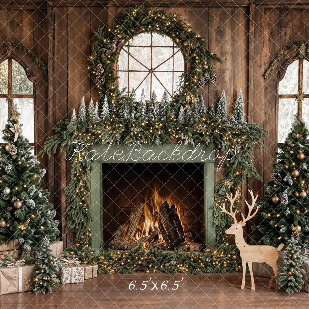 Kate Christmas Tree Wood Fireplace Wreath Deer Backdrop Designed by Emetselch - Image 12