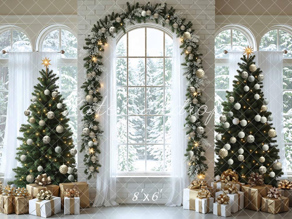 Kate Christmas Trees Arched Window Presents Backdrop Designed by Mini MakeBelieve - Image 3