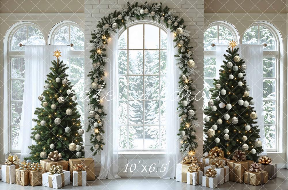 Kate Christmas Trees Arched Window Presents Backdrop Designed by Mini MakeBelieve - Image 4