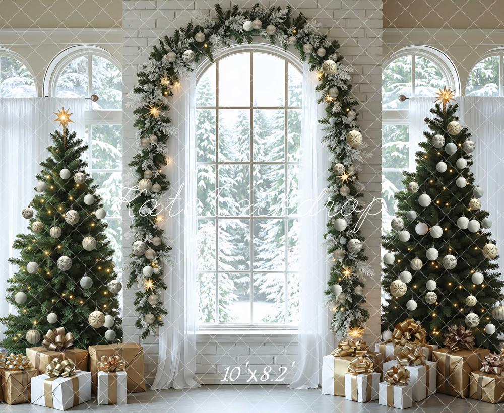 Kate Christmas Trees Arched Window Presents Backdrop Designed by Mini MakeBelieve - Image 6