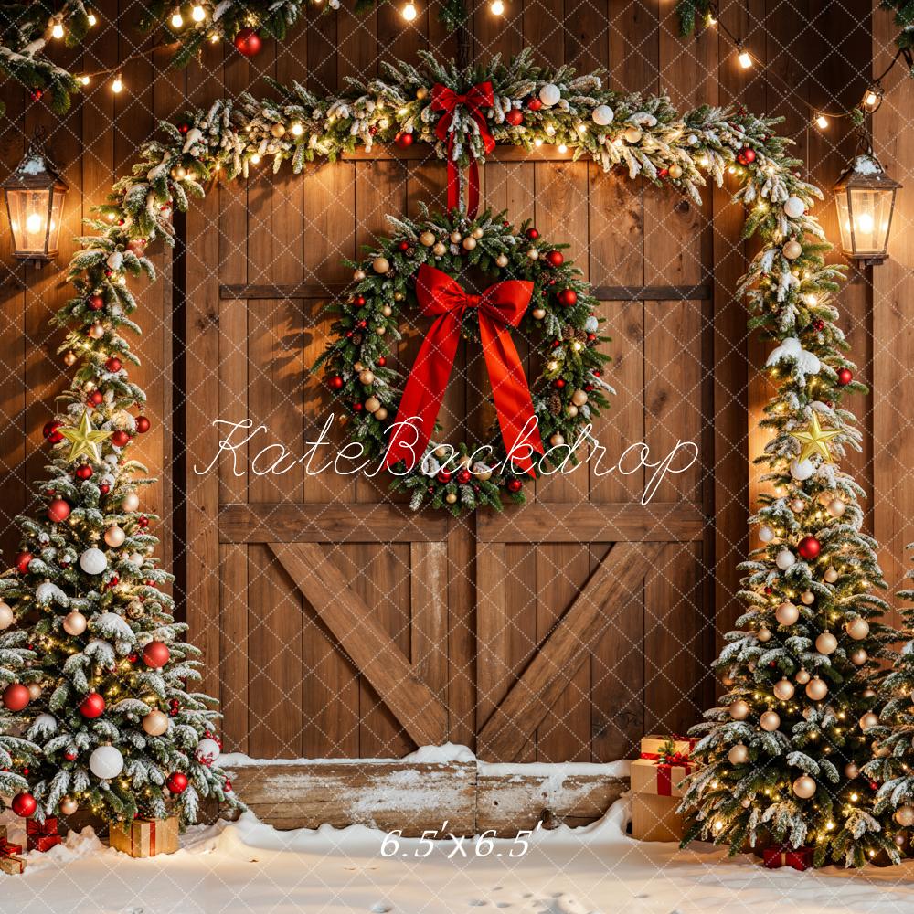 Kate Christmas Trees Arch Wreath Wood Door Backdrop Designed by Emetselch - Image 2