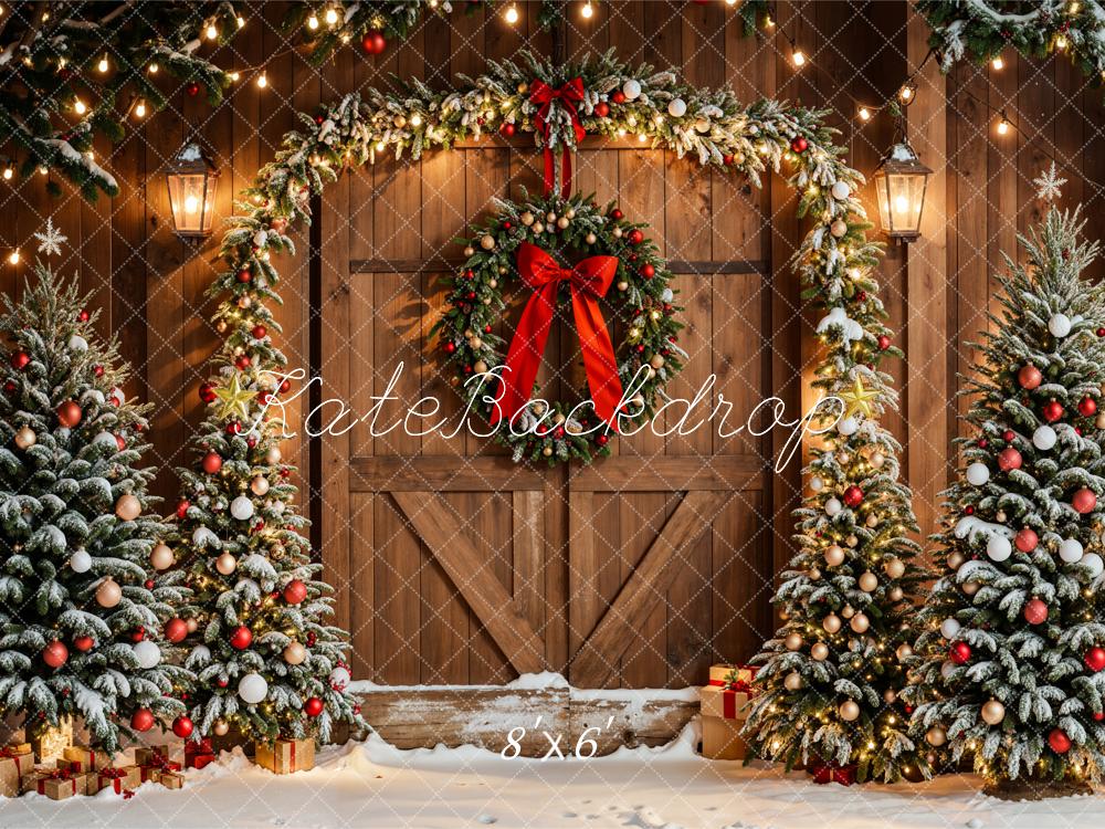 Kate Christmas Trees Arch Wreath Wood Door Backdrop Designed by Emetselch - Image 3