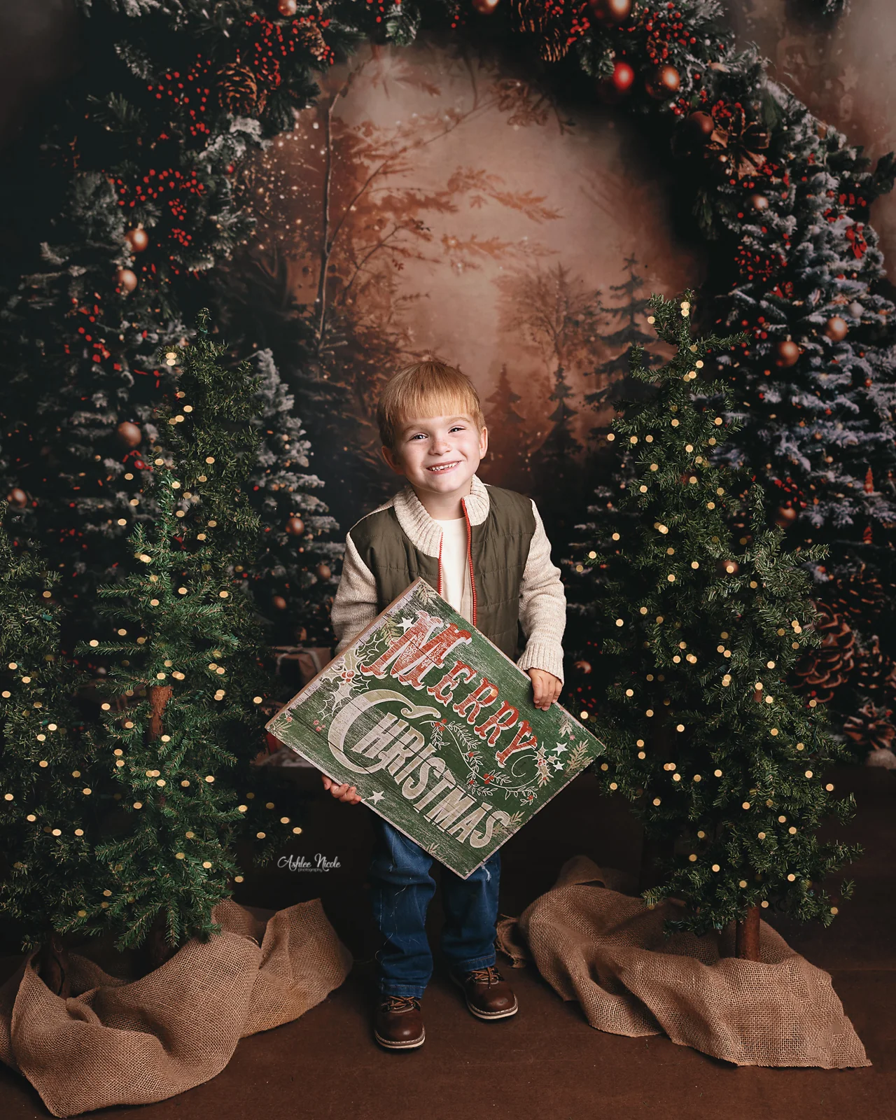Kate Christmas Trees Arched Retro Wall Backdrop Designed by Emetselch - Image 4