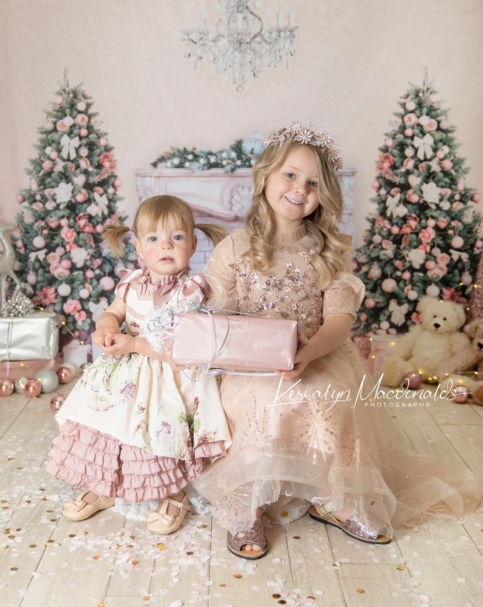 Kate Christmas Trees Backdrop Fireplace Pink Wall for Photography - Image 4