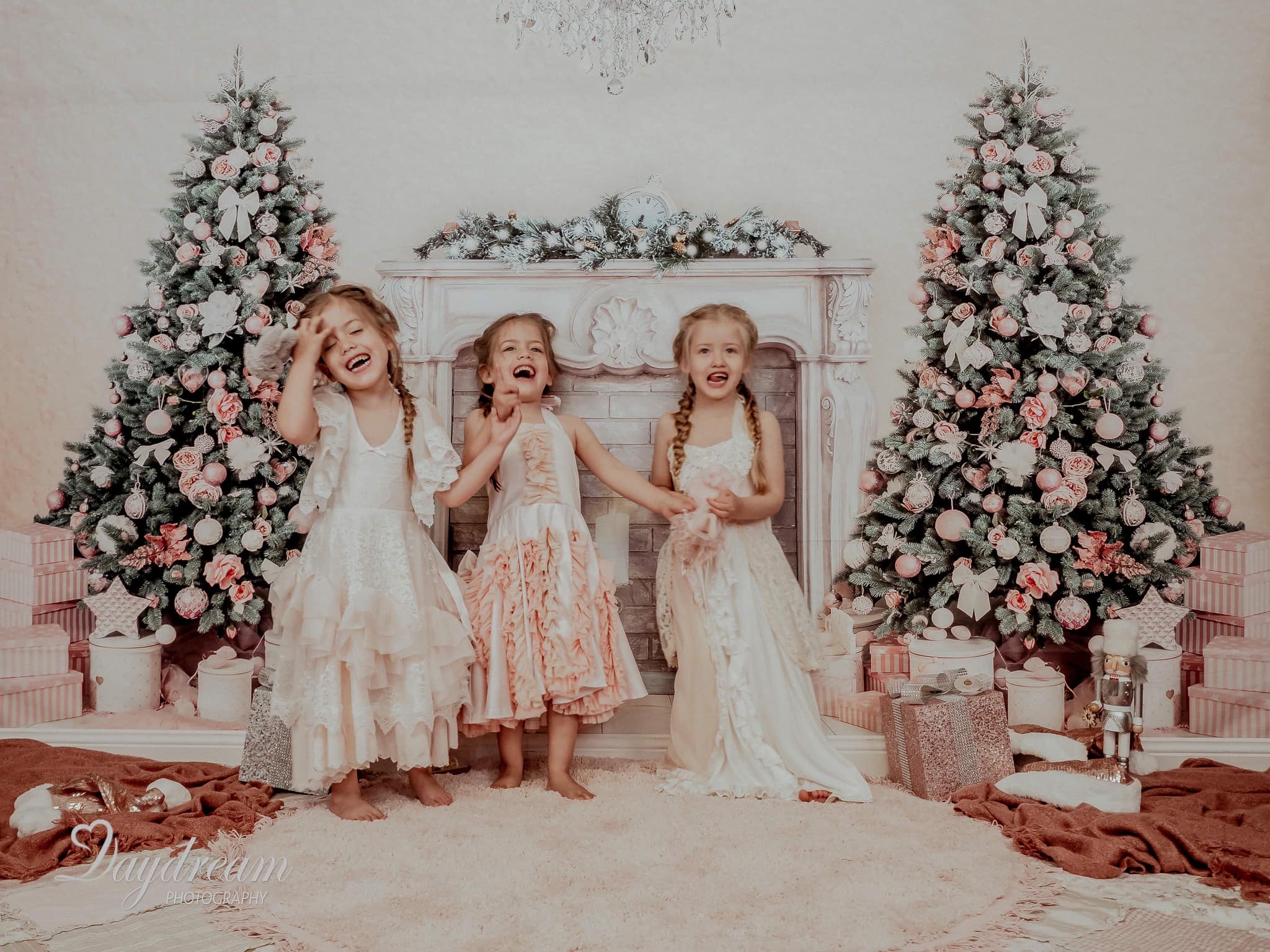 Kate Christmas Trees Backdrop Fireplace Pink Wall for Photography - Image 6