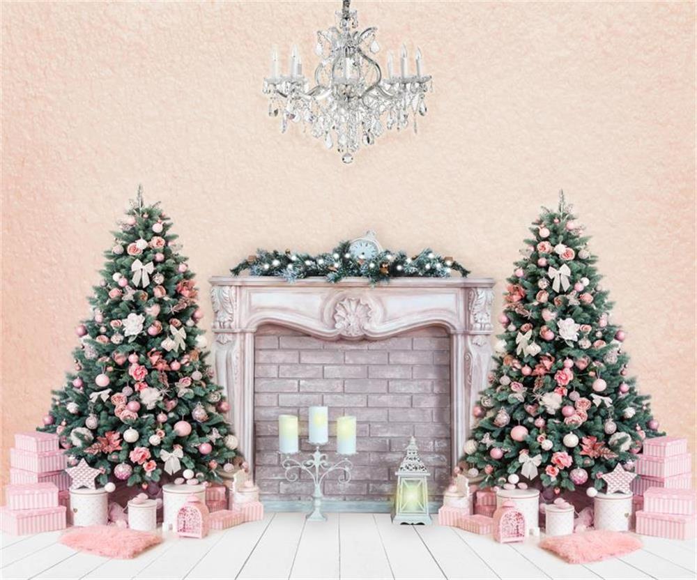 Kate Christmas Trees Backdrop Fireplace Pink Wall for Photography - Image 8
