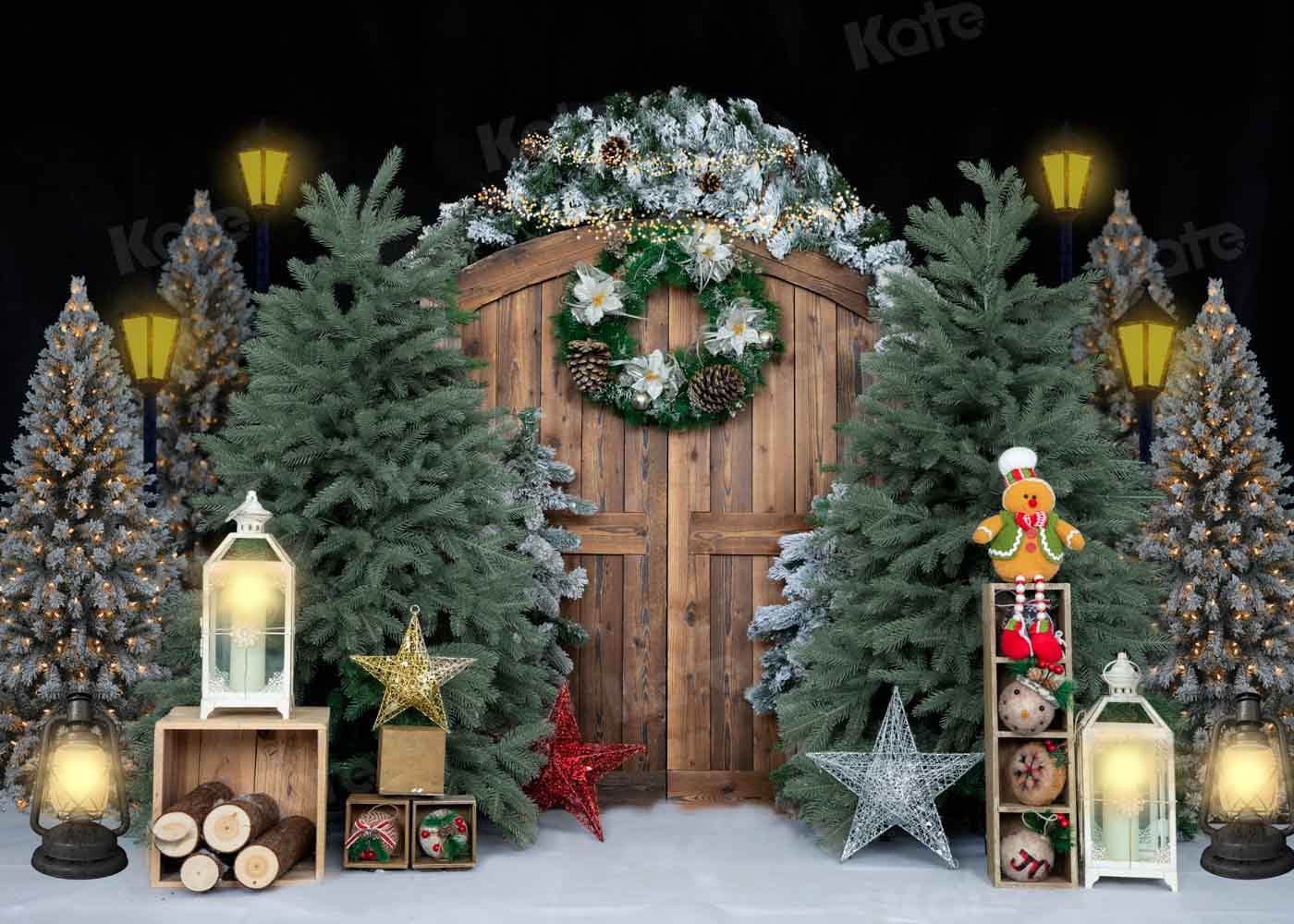 Kate Christmas Trees Barn Door Backdrop Designed by Emetselch