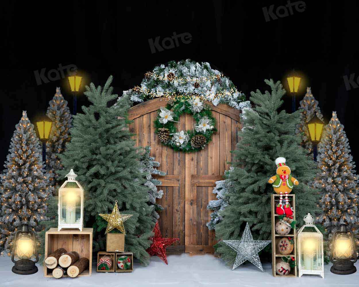 Kate Christmas Trees Barn Door Backdrop Designed by Emetselch - Image 3