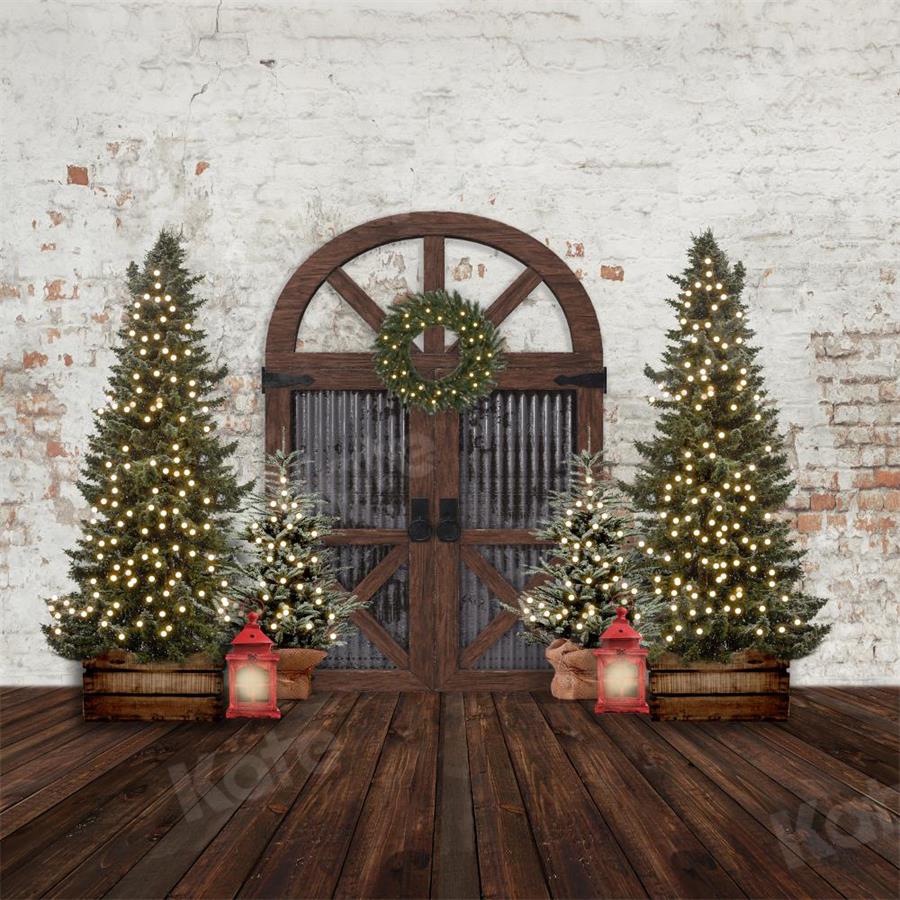 Kate Christmas Trees Barn Door Retro Backdrop for Photography - Image 2