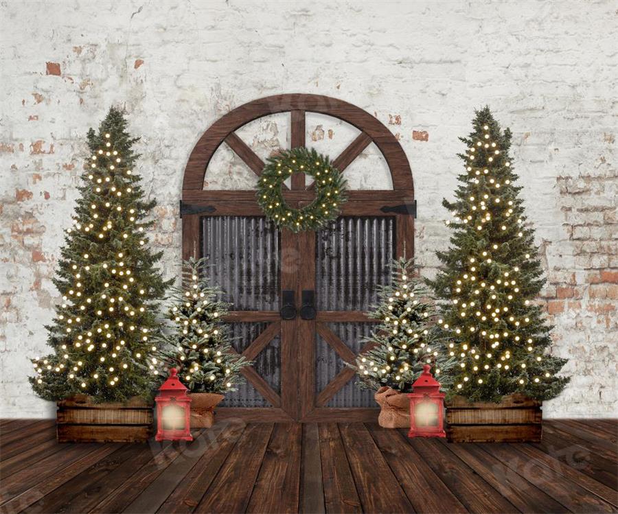 Kate Christmas Trees Barn Door Retro Backdrop for Photography - Image 3