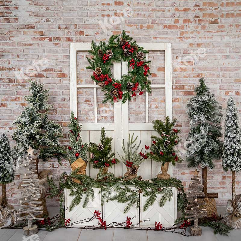 Kate Christmas Trees Barn Door Winter Backdrop Designed by Emetselch - Image 2