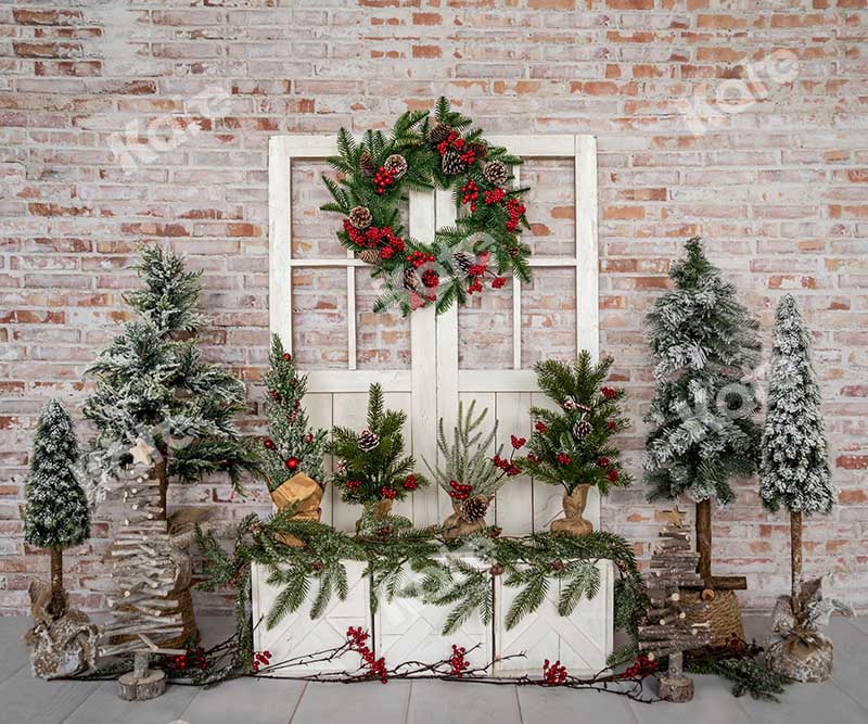 Kate Christmas Trees Barn Door Winter Backdrop Designed by Emetselch - Image 3
