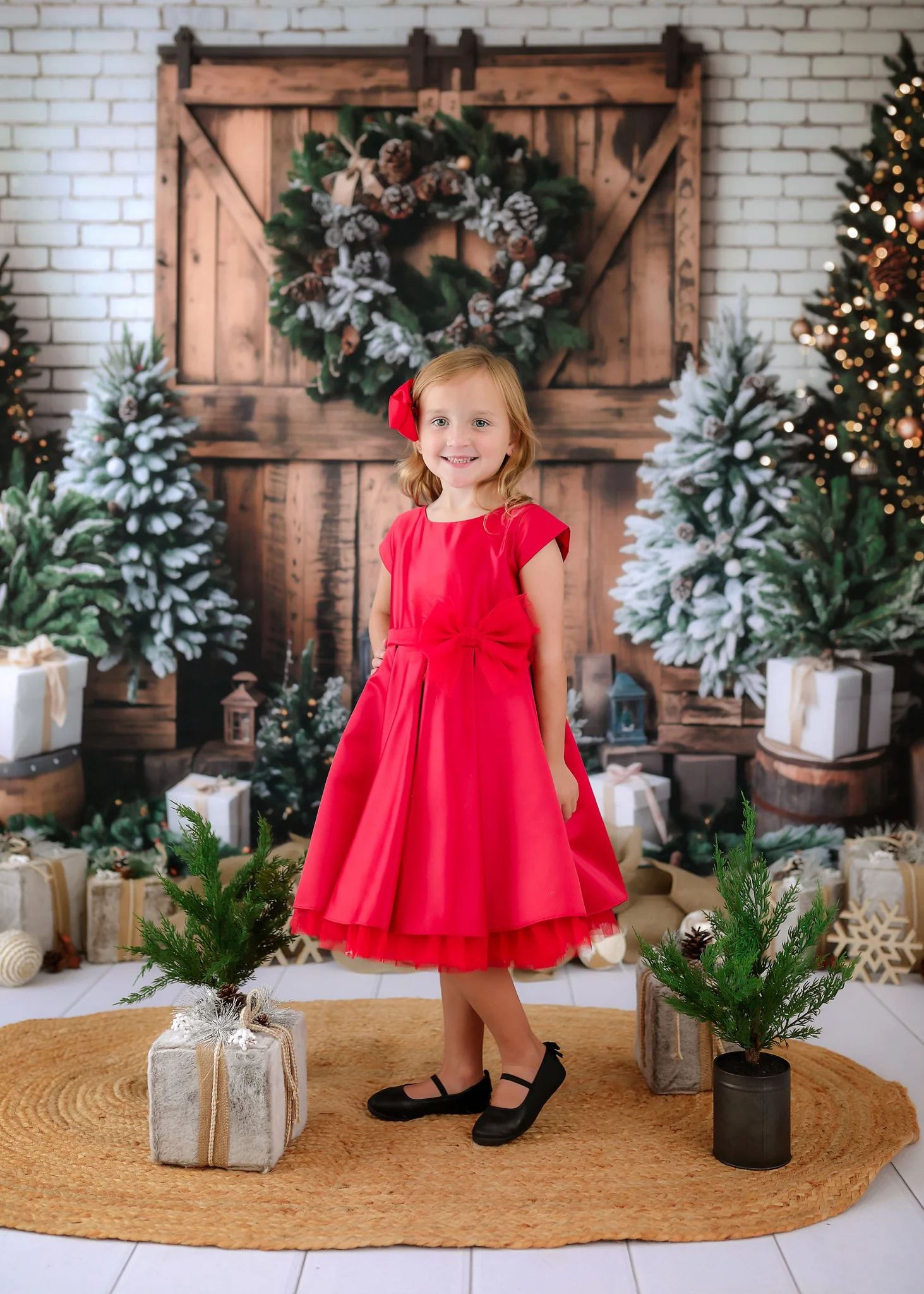 Kate Christmas Trees Brown Wooden Barn Door Backdrop Designed by Emetselch - Image 5