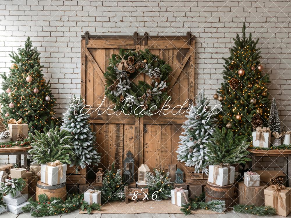 Kate Christmas Trees Brown Wooden Barn Door Backdrop Designed by Emetselch - Image 8