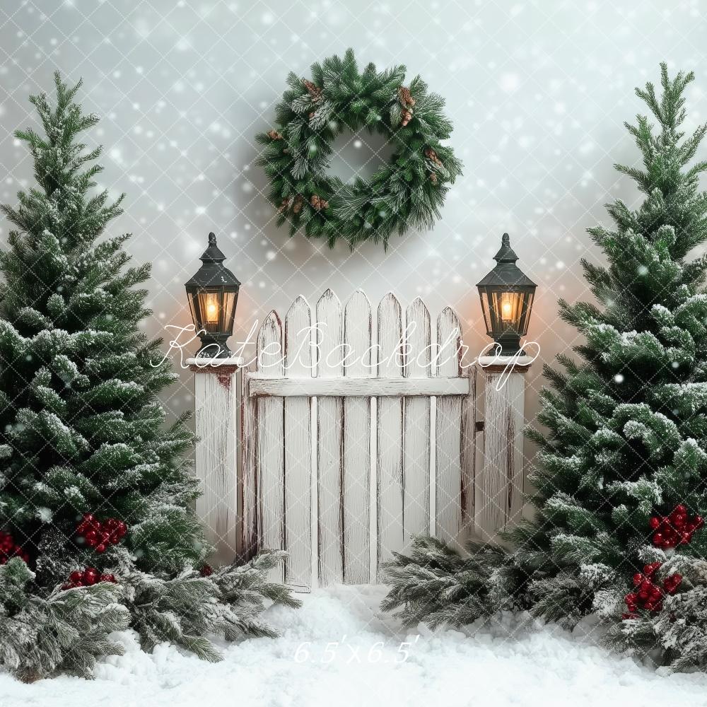 Kate Christmas Trees Fence Snow Backdrop Designed by Patty Robert - Image 2