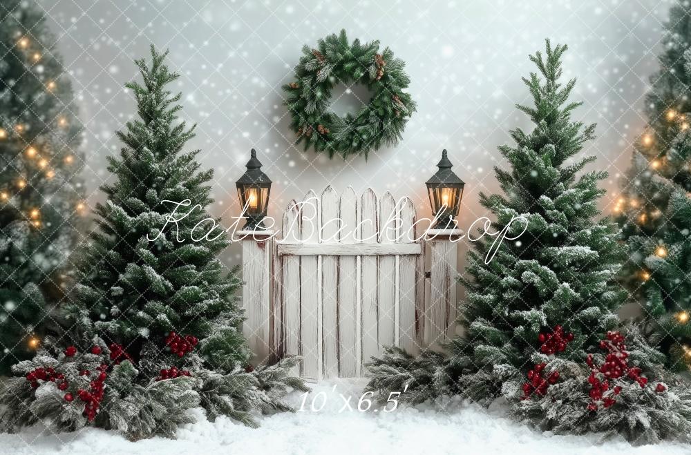 Kate Christmas Trees Fence Snow Backdrop Designed by Patty Robert - Image 3
