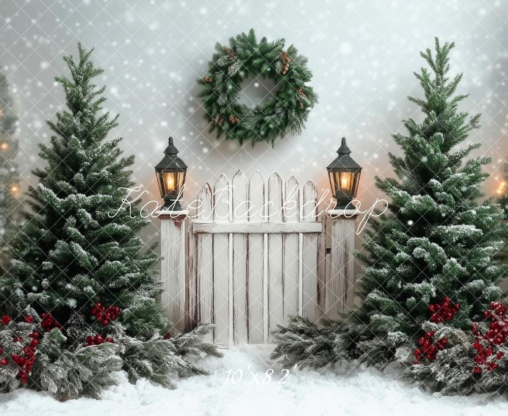 Kate Christmas Trees Fence Snow Backdrop Designed by Patty Robert - Image 4