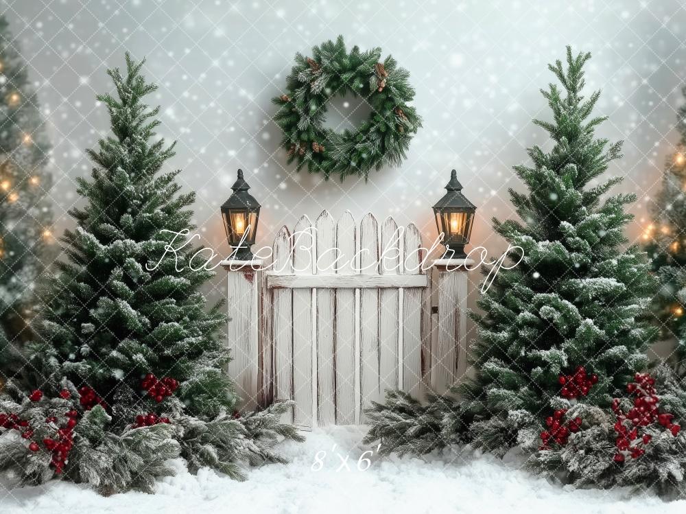Kate Christmas Trees Fence Snow Backdrop Designed by Patty Robert - Image 5
